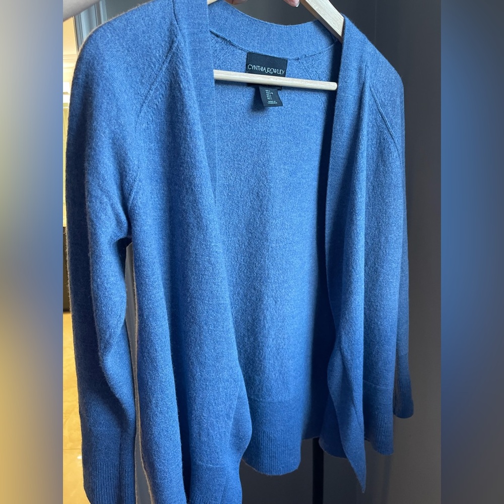 🎁🆓 Cynthia Rowley Blue Women's Merino Wool Open Sweater size L